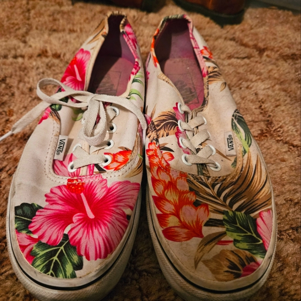 White aloha style vans